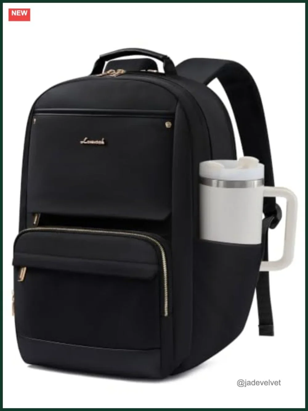 Large capacity laptop backpack with cup pockets, padded compartment